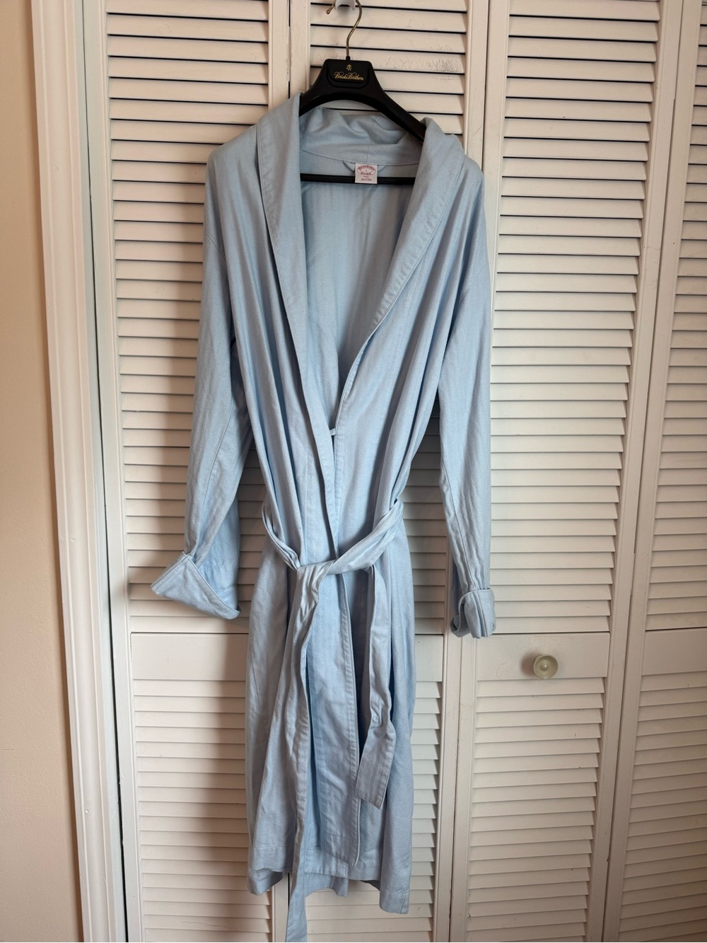 Brooks Brothers Robe Mens Large Blue Cotton Sleepwear Loungewear Belted Cuffed